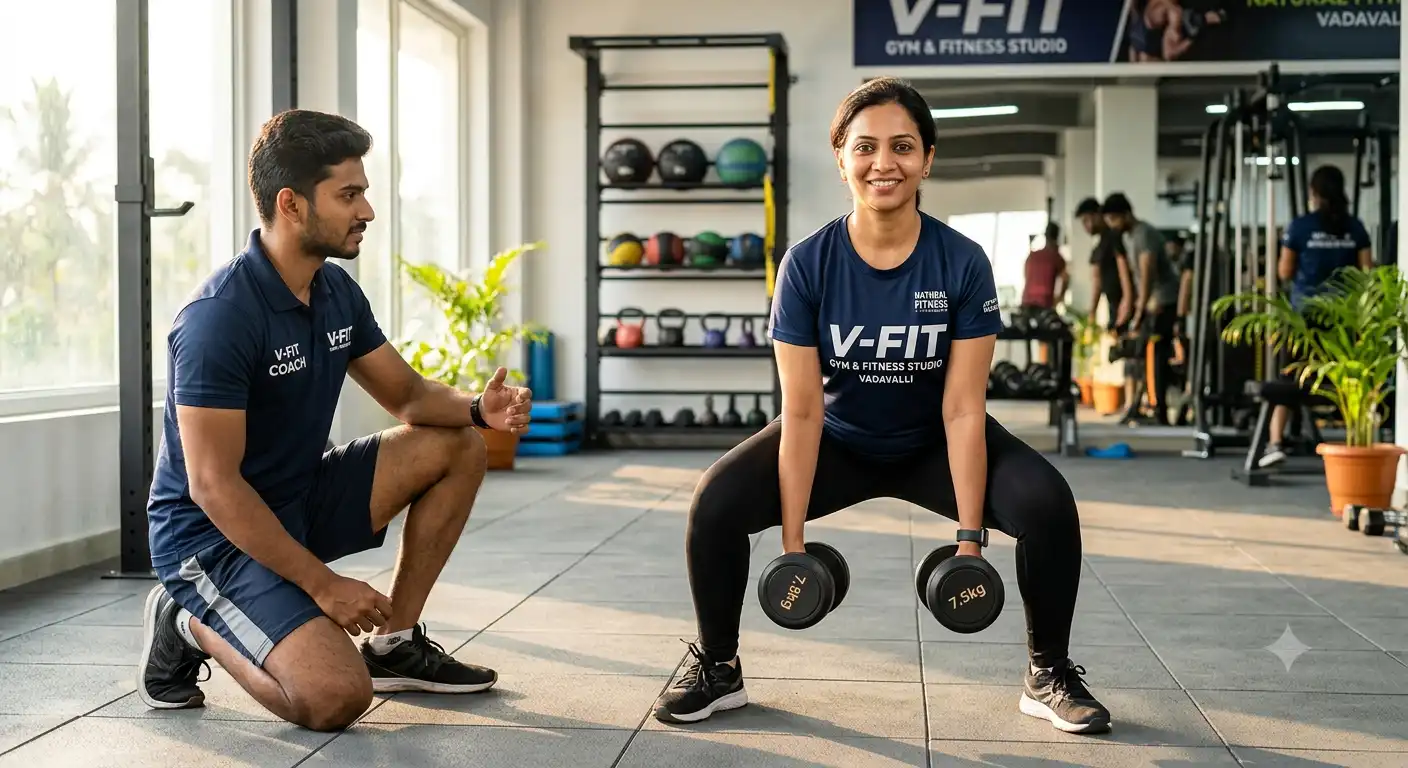 Natural strength gain workout at V-Fit Gym Vadavalli Coimbatore