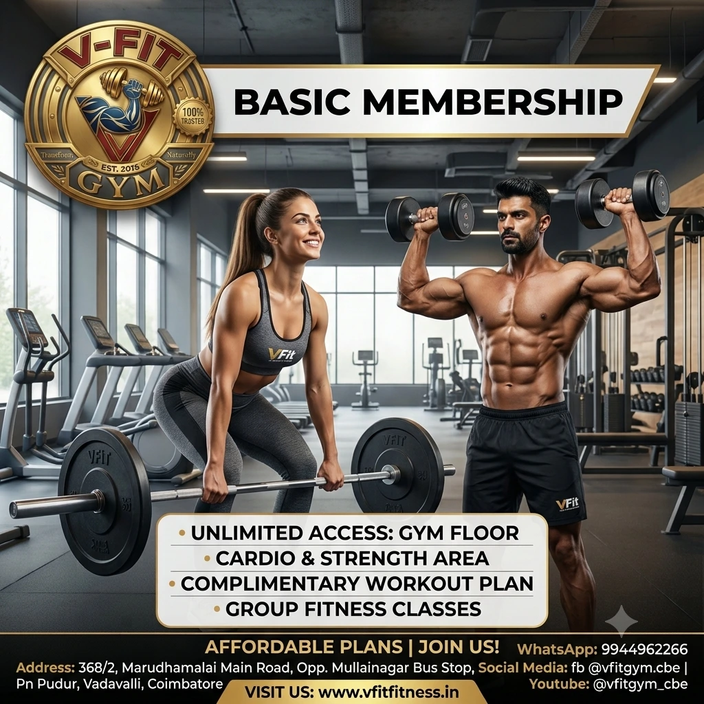 V-Fit Gym Vadavalli Coimbatore routine gym membership plans for men and women