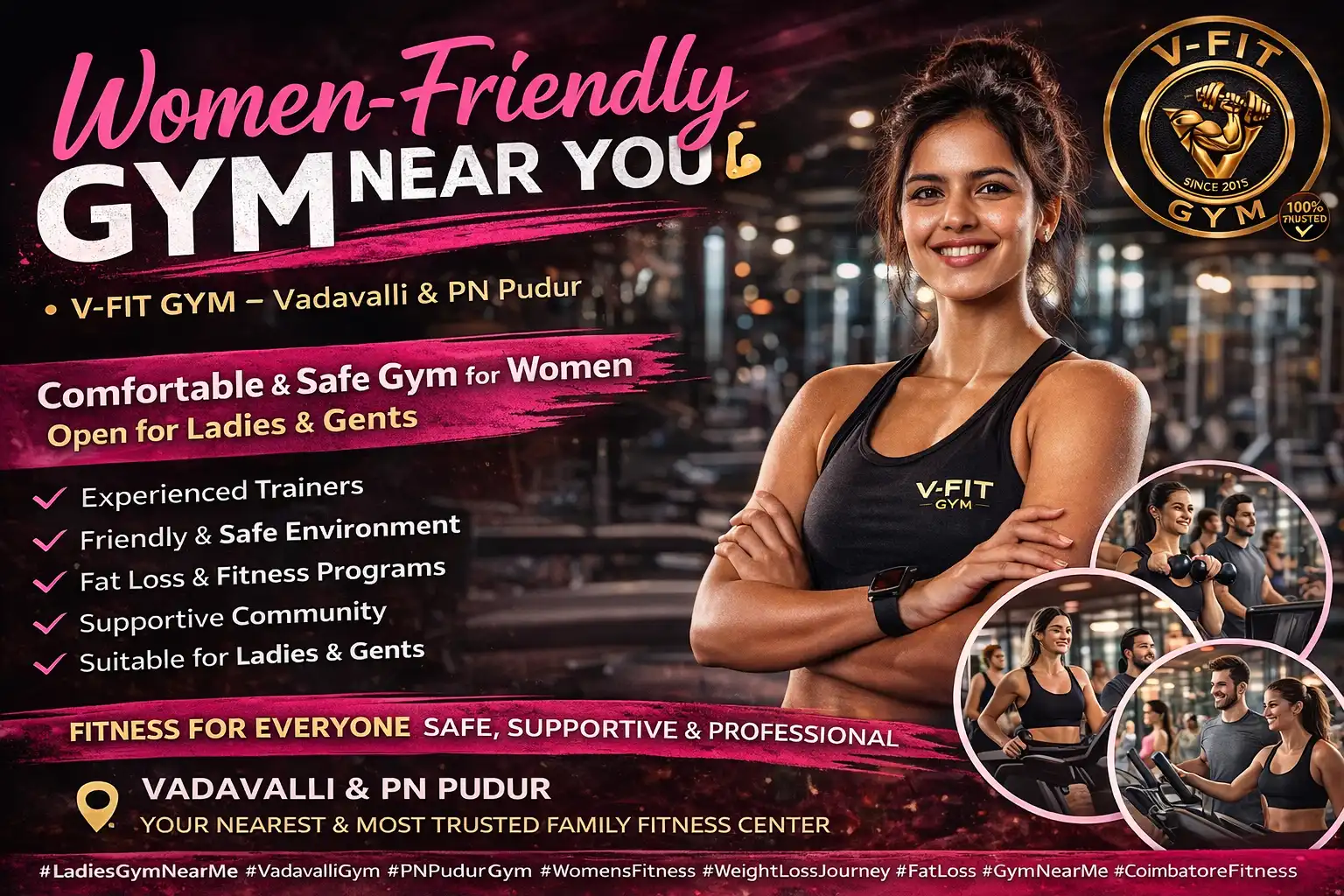 Personal fitness training session at V-FIT Gym near Mullai Nagar Bus Stop, PN Pudur, Vadavalli